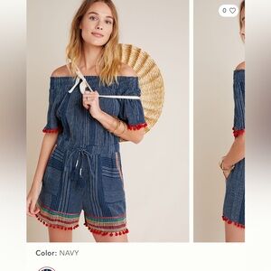 Anthropologie Lacey Pommed Off Shoulder Romper Sz Medium